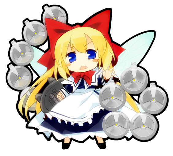 bow, doll, gochou_(comedia80), gundam, gundam_wing, hair_bow, long_hair, mercurius_(gundam), parody, shanghai, shanghai_doll, touhou, wings