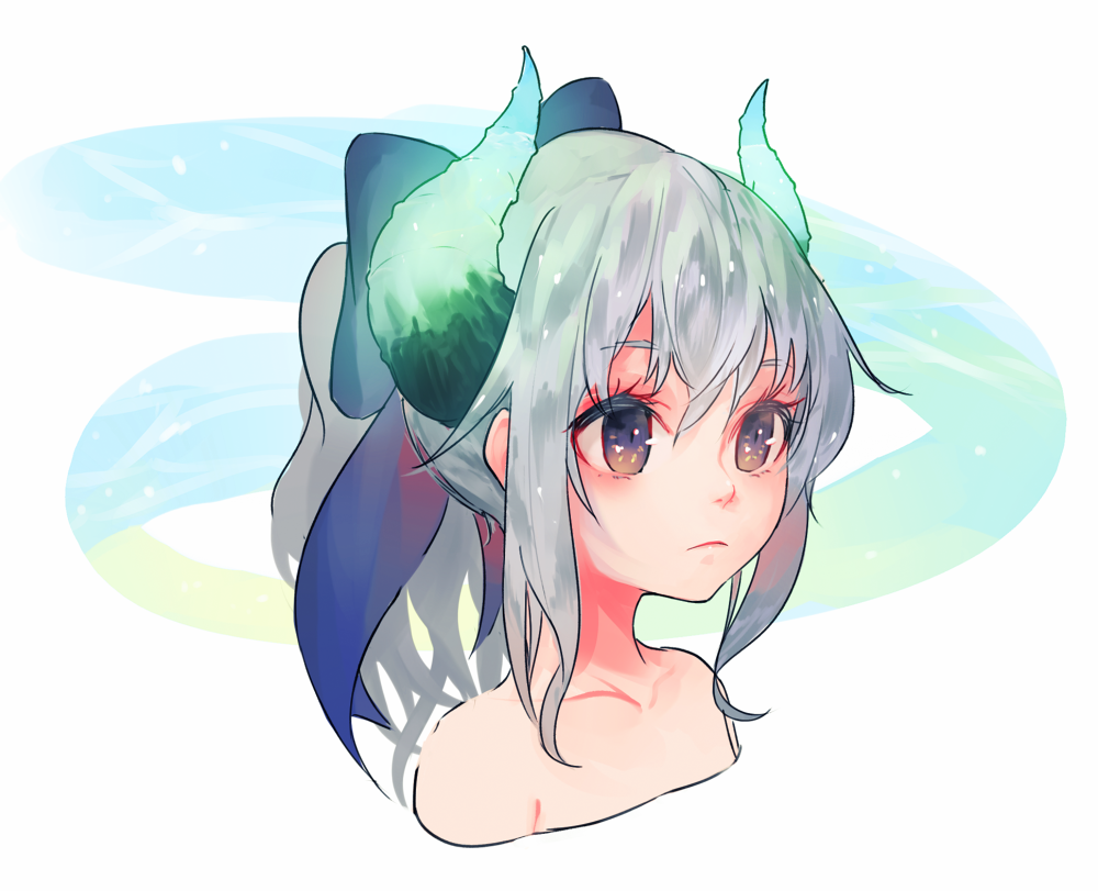 1girl, bangs, blue_eyes, blue_ribbon, bow, brown_eyes, character_request, closed_mouth