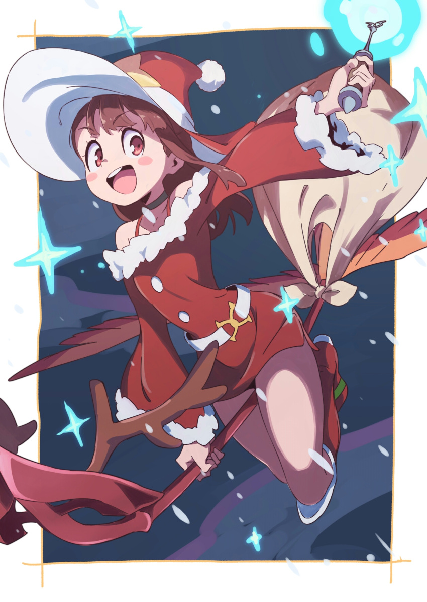 1girl, :d, antlers, bangs, belt, black_choker, blush_stickers, boots