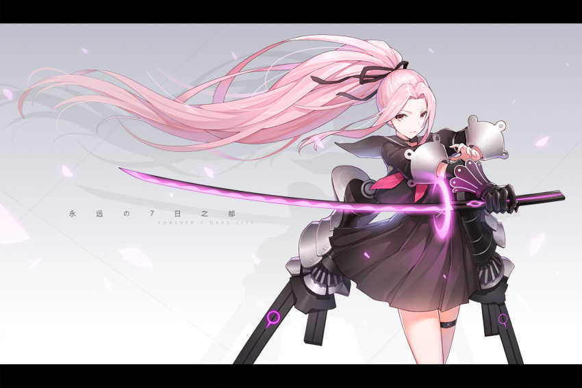 1girl, black_serafuku, choker, copyright_name, forever_7th_capital, gaer, gauntlets, highres