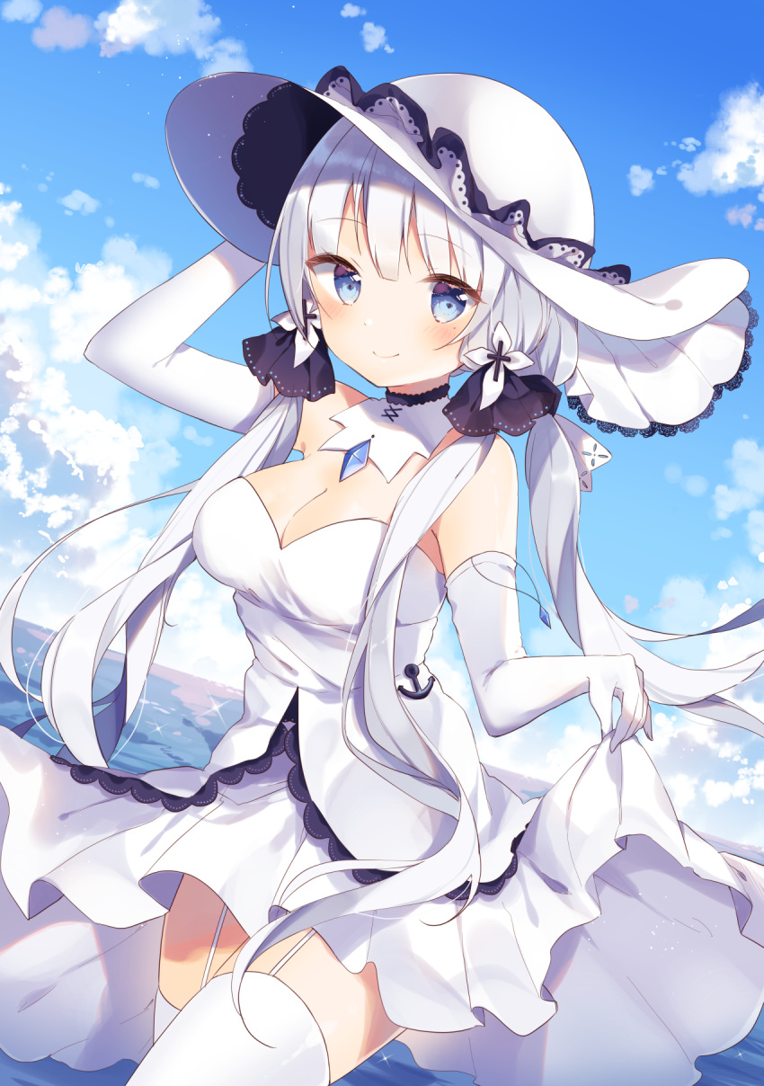 1girl, azur_lane, bangs, blue_eyes, breasts, dress, elbow_gloves, gloves