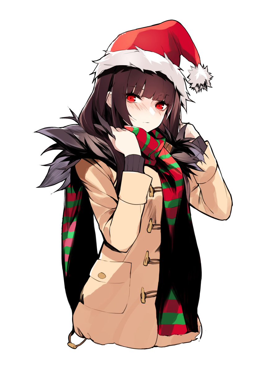 1girl, absurdres, bangs, blunt_bangs, blush, brown_coat, closed_mouth, coat