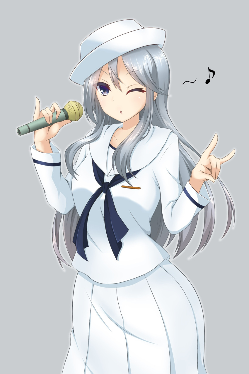 1girl, \n/, blouse, blue_neckwear, commentary, dixie_cup_hat, eyebrows_visible_through_hair, flint_(girls_und_panzer)