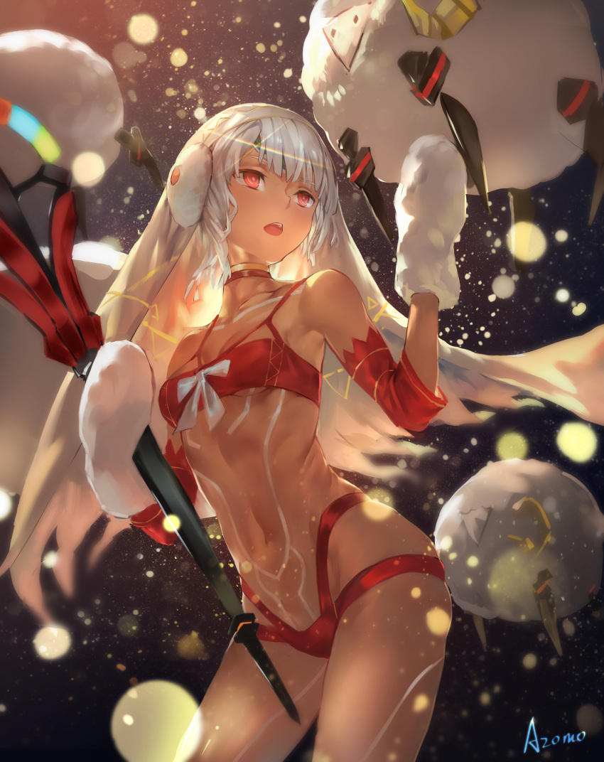 1girl, :o, altera_(fate), altera_the_santa, artist_name, avamone, bangs, bare_shoulders