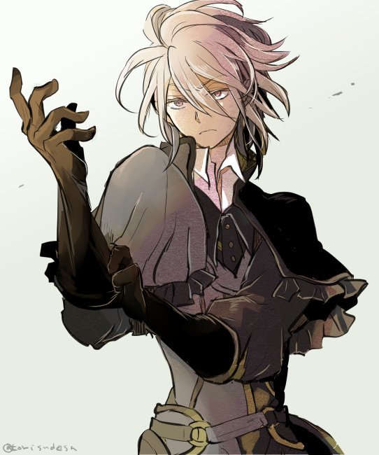 1boy, artist_name, brown_eyes, deere_(fire_emblem_if), fire_emblem, fire_emblem_if, gloves, grey_hair