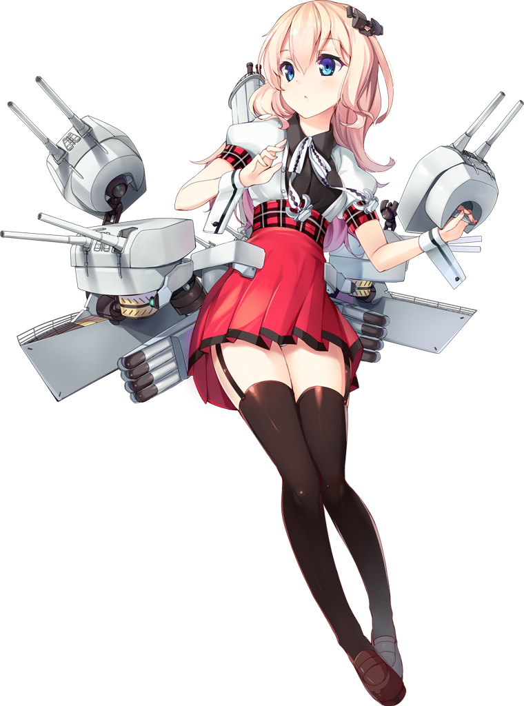 1girl, :<, anchor, azur_lane, bangs, black_legwear, black_shirt, blonde_hair