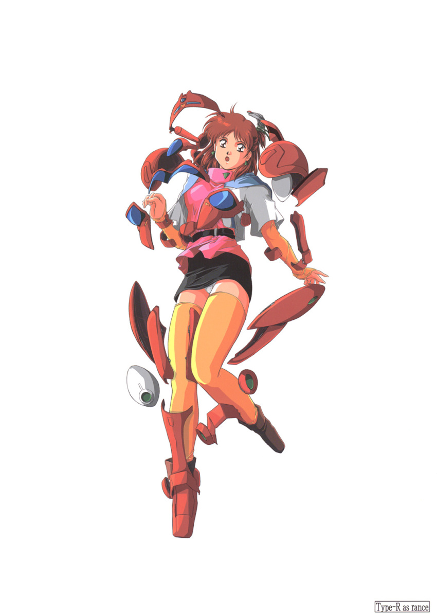 1girl, 80s, anice_farm, ankle_boots, armor, artist_name, bangs, black_belt
