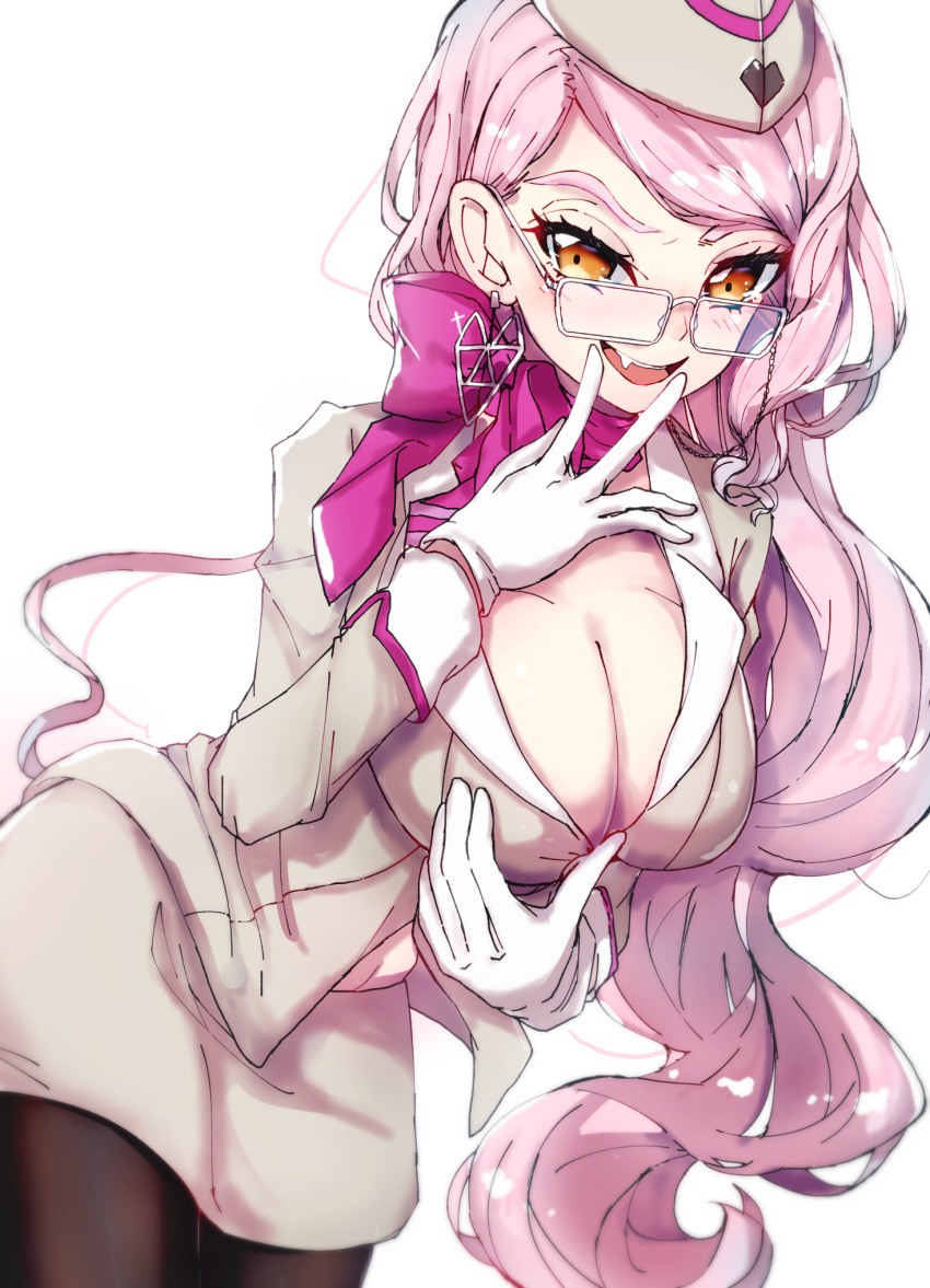 1girl, breasts, choker, cleavage, fang, fate/grand_order, fate_(series), glasses
