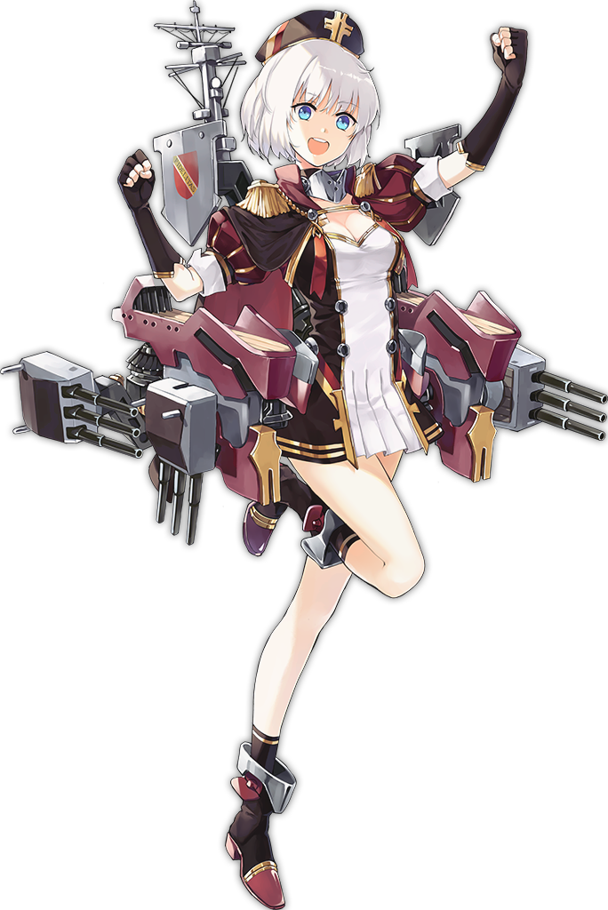 1girl, :d, azur_lane, bangs, beret, black_gloves, black_hat, blue_eyes