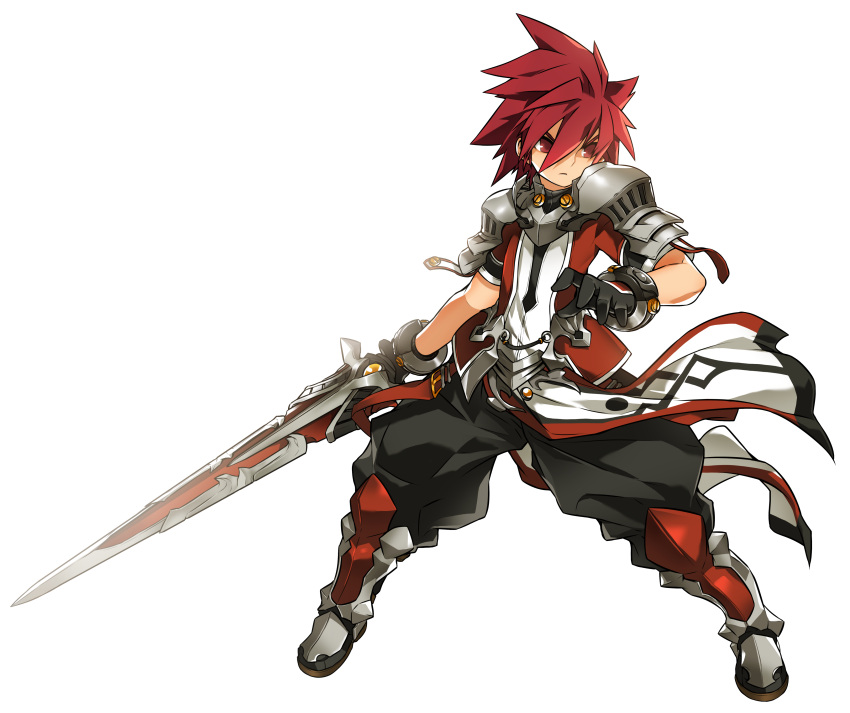 1boy, absurdres, armor, black_gloves, black_pants, boots, closed_mouth, elsword