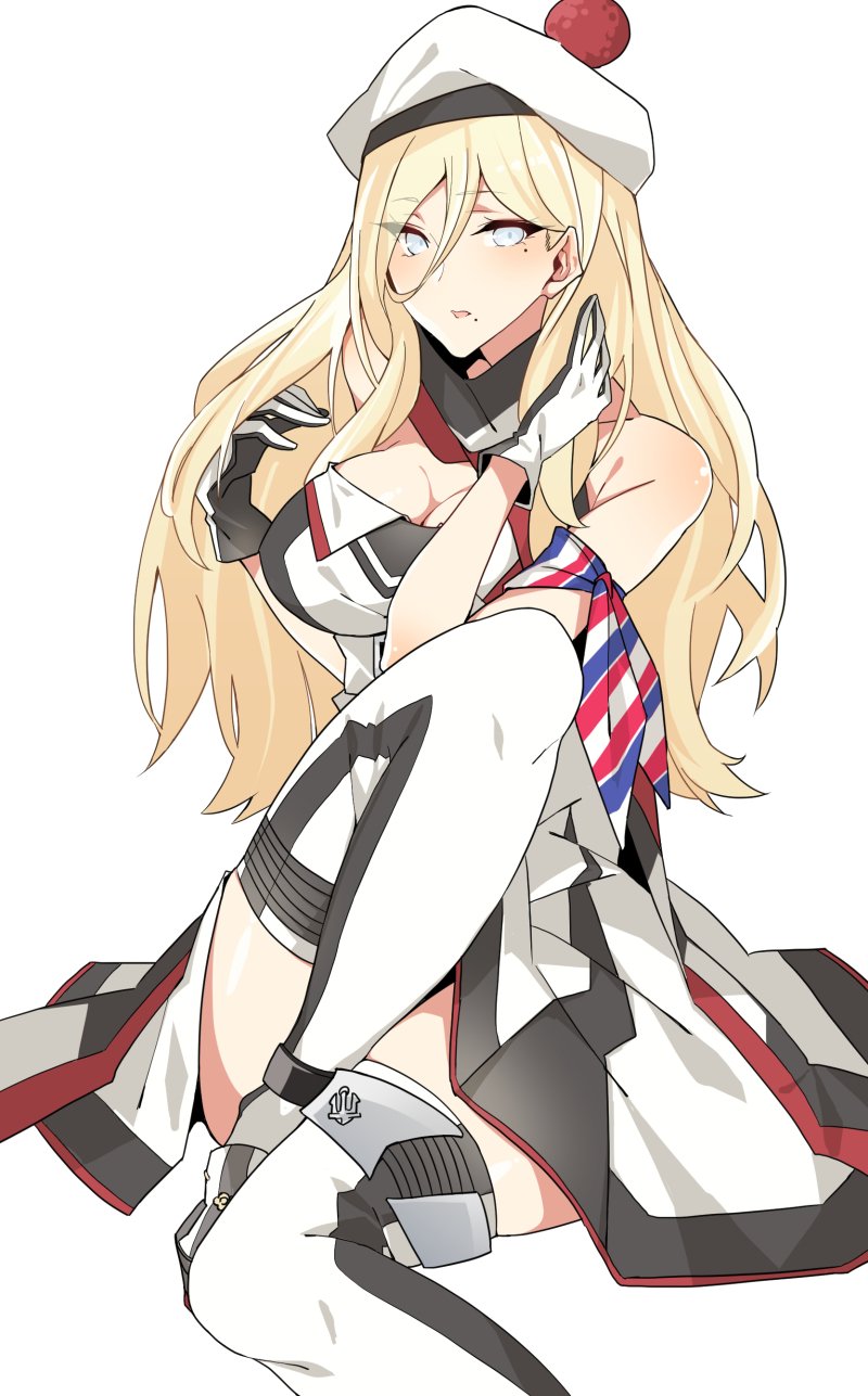 1girl, anchor, asakawa_(outeq), bare_shoulders, beret, blonde_hair, blue_eyes, breasts