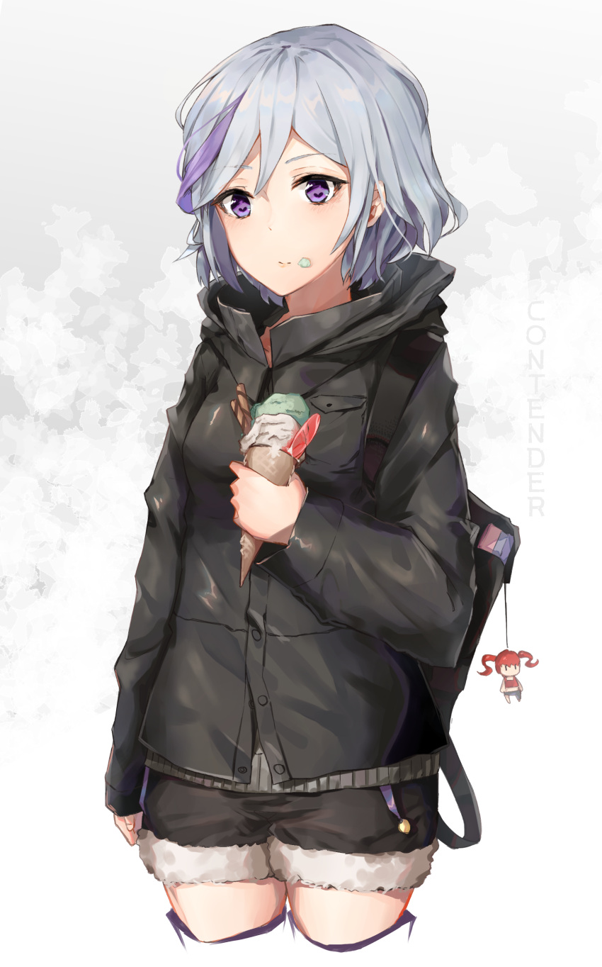 1girl, absurdres, arm_at_side, asymmetrical_legwear, backpack, bag, bangs, bell