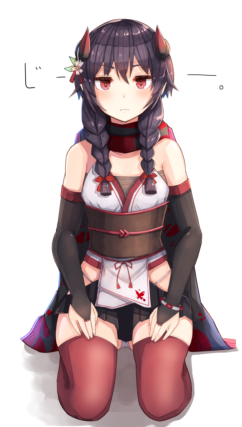 1girl, azur_lane, black_gloves, black_hair, black_skirt, braid, elbow_gloves, fingerless_gloves
