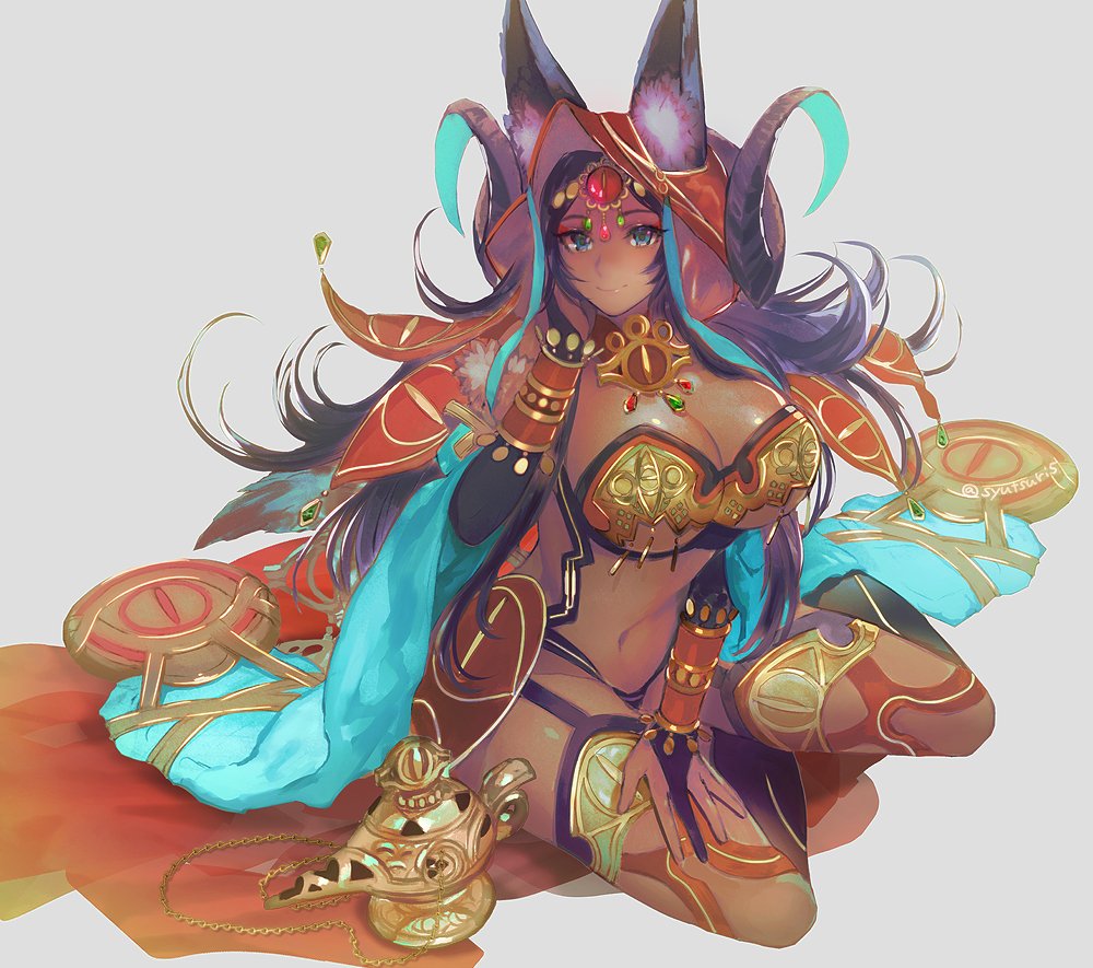 1girl, animal_ears, blue_eyes, bra, bracer, breasts, bridal_gauntlets, cape