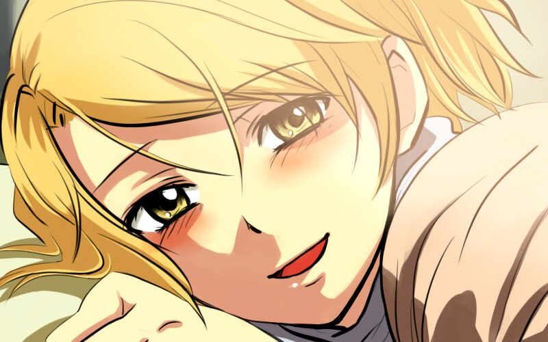 blonde_hair, blush, lying, male, short_hair, solo, tanaka_(pixiv), trap