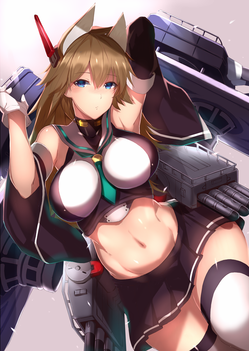 1girl, animal_ears, armpits, azur_lane, blue_eyes, blush, breasts, brown_hair