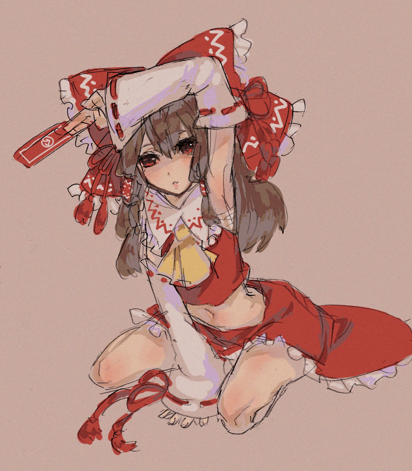 armpits, bad_id, bow, brown_hair, detached_sleeves, frills, hair_bow, hakurei_reimu