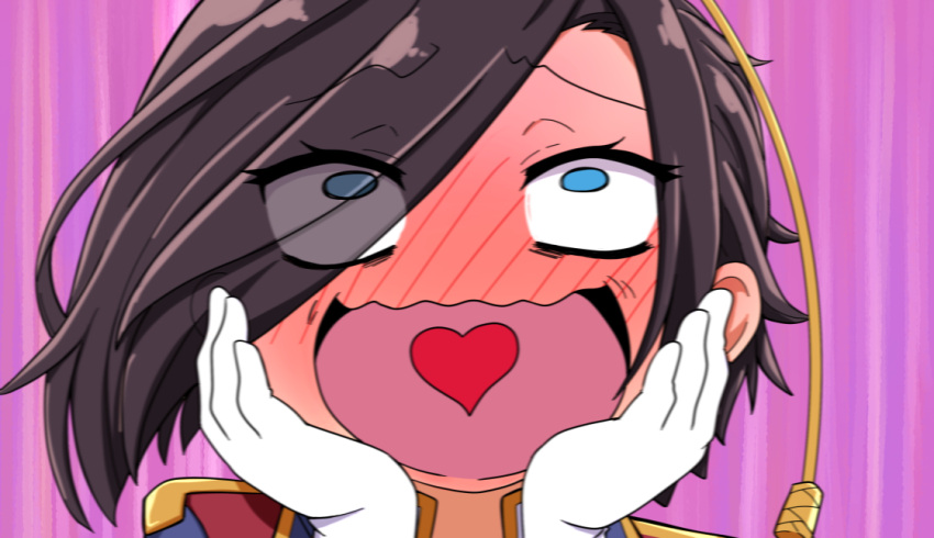 1girl, ark_royal_(azur_lane), azur_lane, bohegao, hands_on_own_face, heart, heart_in_mouth, kobamiso_(kobalt)