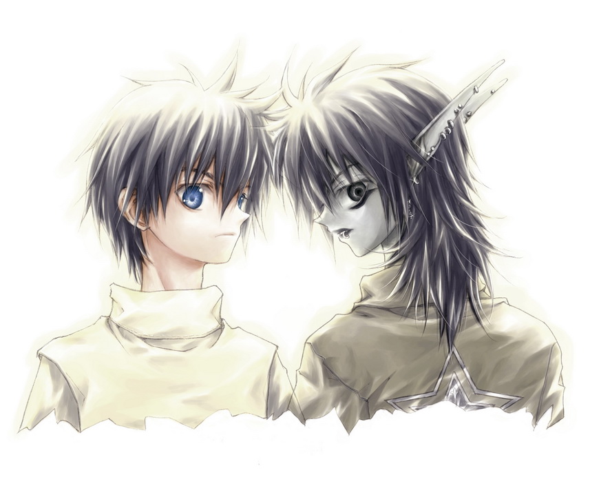 black_eyes, black_hair, blue_eyes, earrings, eyeshadow, houshin_engi, jewelry, looking_back