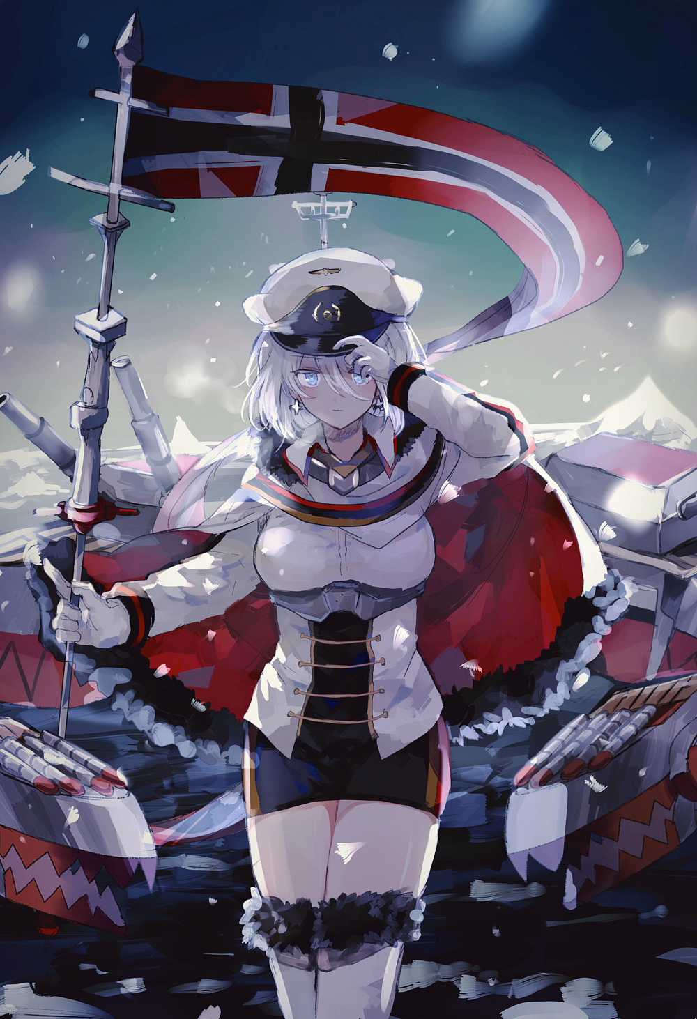 1girl, azur_lane, bangs, banner, blue_eyes, blush, breasts, cape