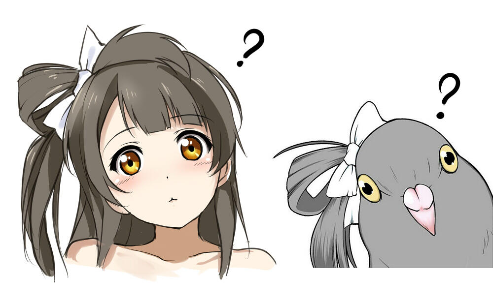 1girl, :3, ?, bangs, bird, blunt_bangs, blush, bow