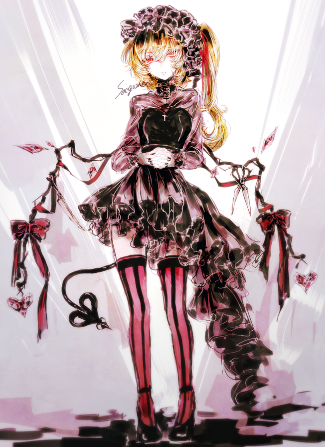 1girl, alternate_costume, black_footwear, black_nails, blonde_hair, dress, expressionless, flandre_scarlet