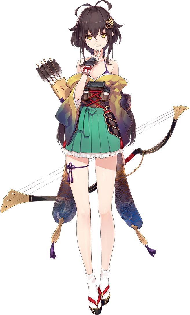 1girl, antenna_hair, arrow, artist_request, bare_shoulders, bow_(weapon), bra, brown_hair