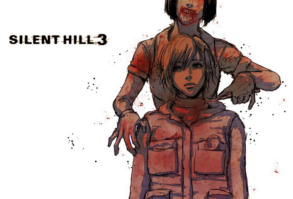 2girls, blonde_hair, breasts, heather_mason, jacket, multiple_girls, nurse_(silent_hill), short_hair