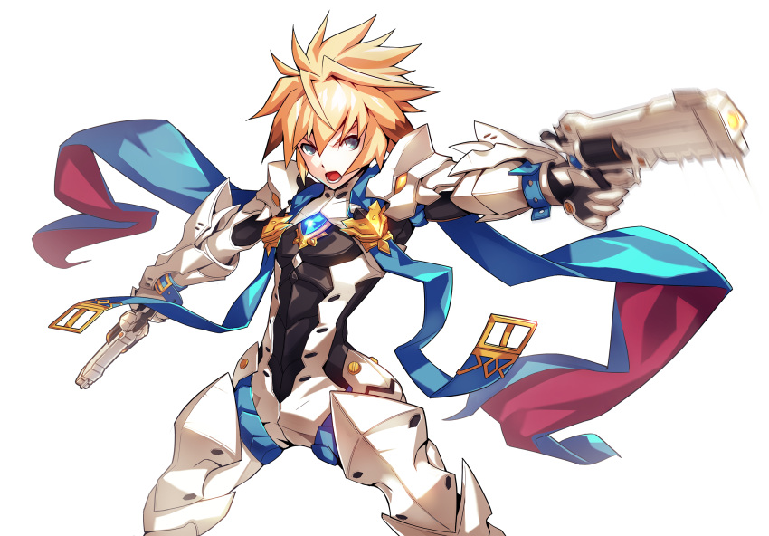 1boy, :o, armor, blonde_hair, blue_eyes, brown_hair, chung_seiker, cowboy_shot