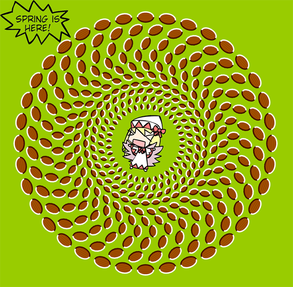 >_<, blonde_hair, chibi, danmaku, hypnotic, kirbym, lily_white, open_mouth