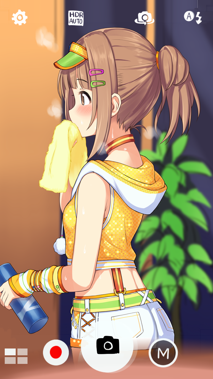 1girl, bangs, bare_shoulders, blurry, blush, bottle, brown_eyes, brown_hair