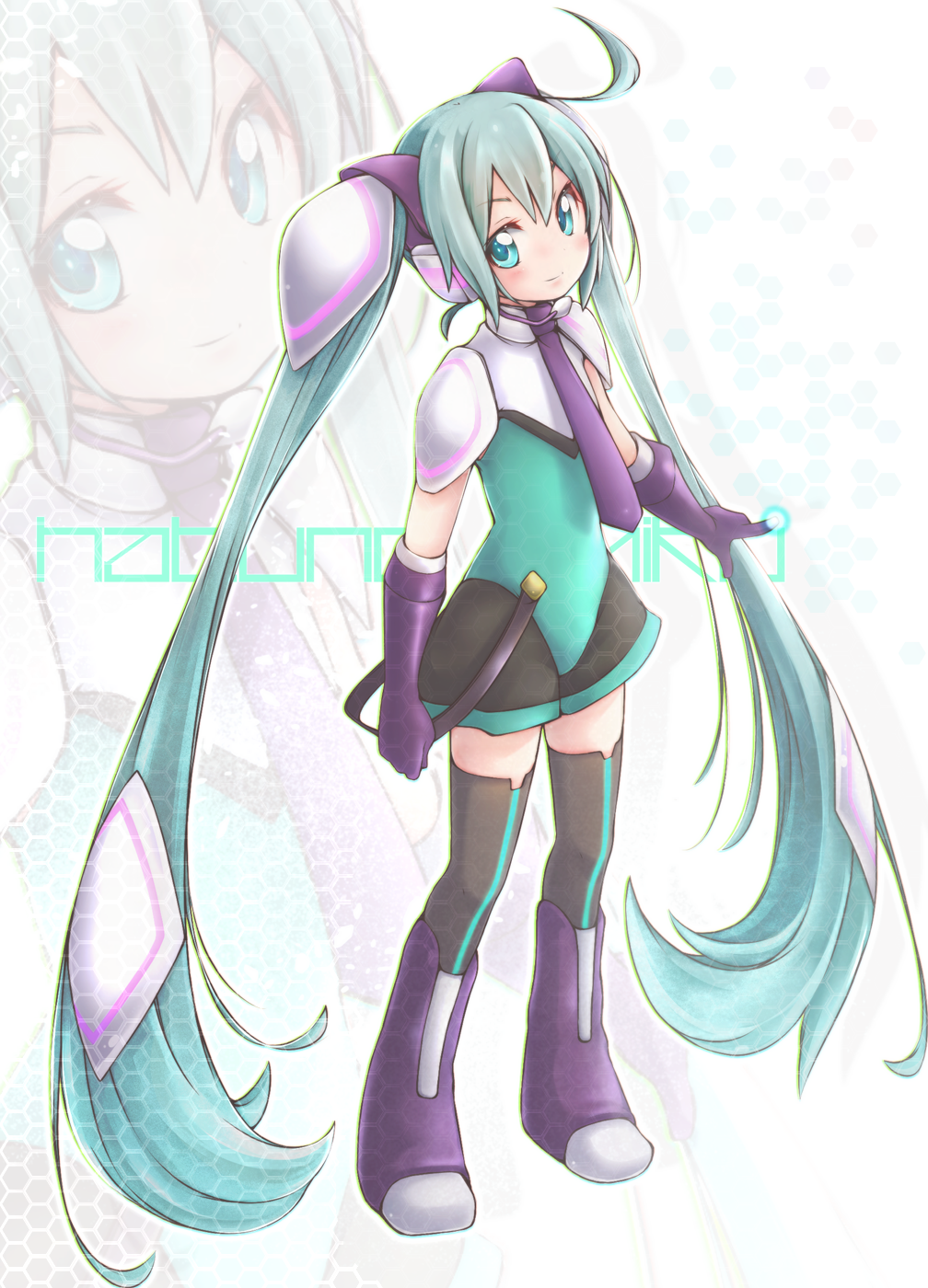 1girl, absurdly_long_hair, ahoge, akino_coto, aqua_eyes, aqua_hair, character_name, elbow_gloves
