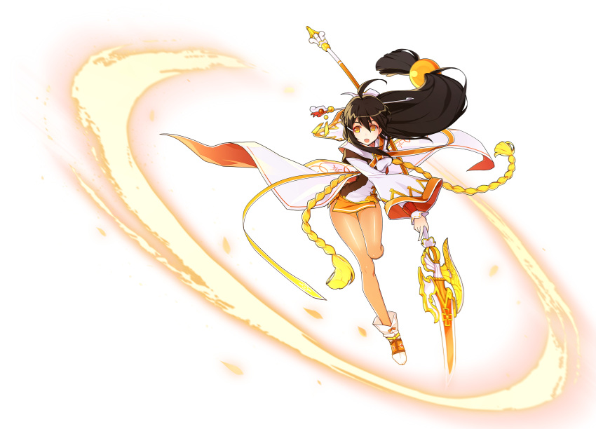 1girl, :d, absurdres, ahoge, ara_han, black_hair, elsword, eyeshadow