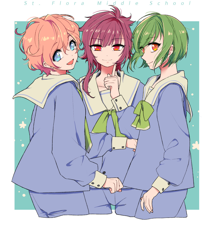3boys, a3!, arisugawa_homare, blue_eyes, blush, ceren, green_hair, highres