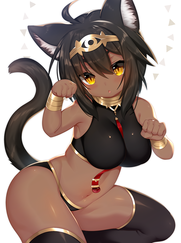 1girl, :o, ahoge, animal_ears, bastet, bikini, black_bikini, black_hair