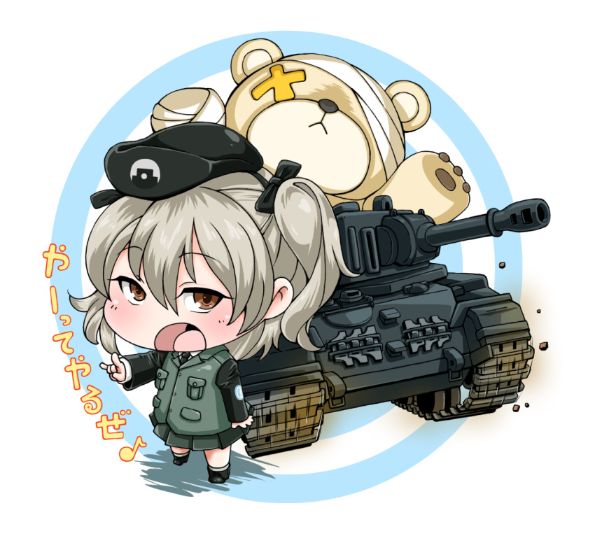 1girl, boko_(girls_und_panzer), centurion_(tank), chibi, girls_und_panzer, ground_vehicle, military, military_vehicle