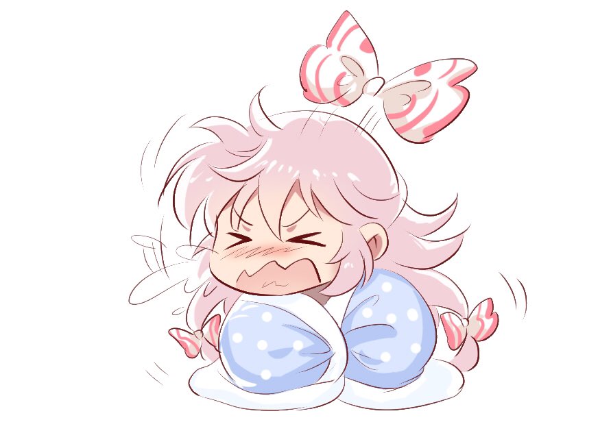 >_<, 1girl, blush, bow, bow_removed, chibi, commentary, cover