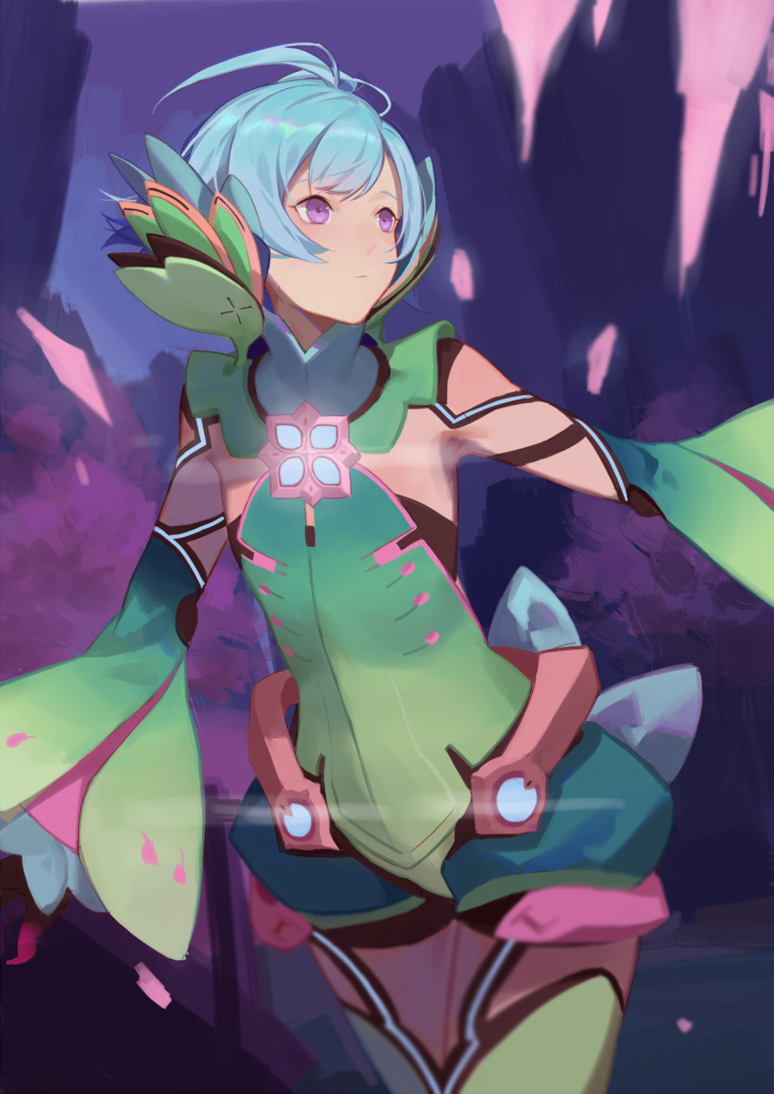 1boy, ahoge, blue_eyes, blue_hair, full_body, gloves, highres, hotaru_(xenoblade), male_focus, official_art, red_cucumber, short_hair, solo, trap, xenoblade, xenoblade_2