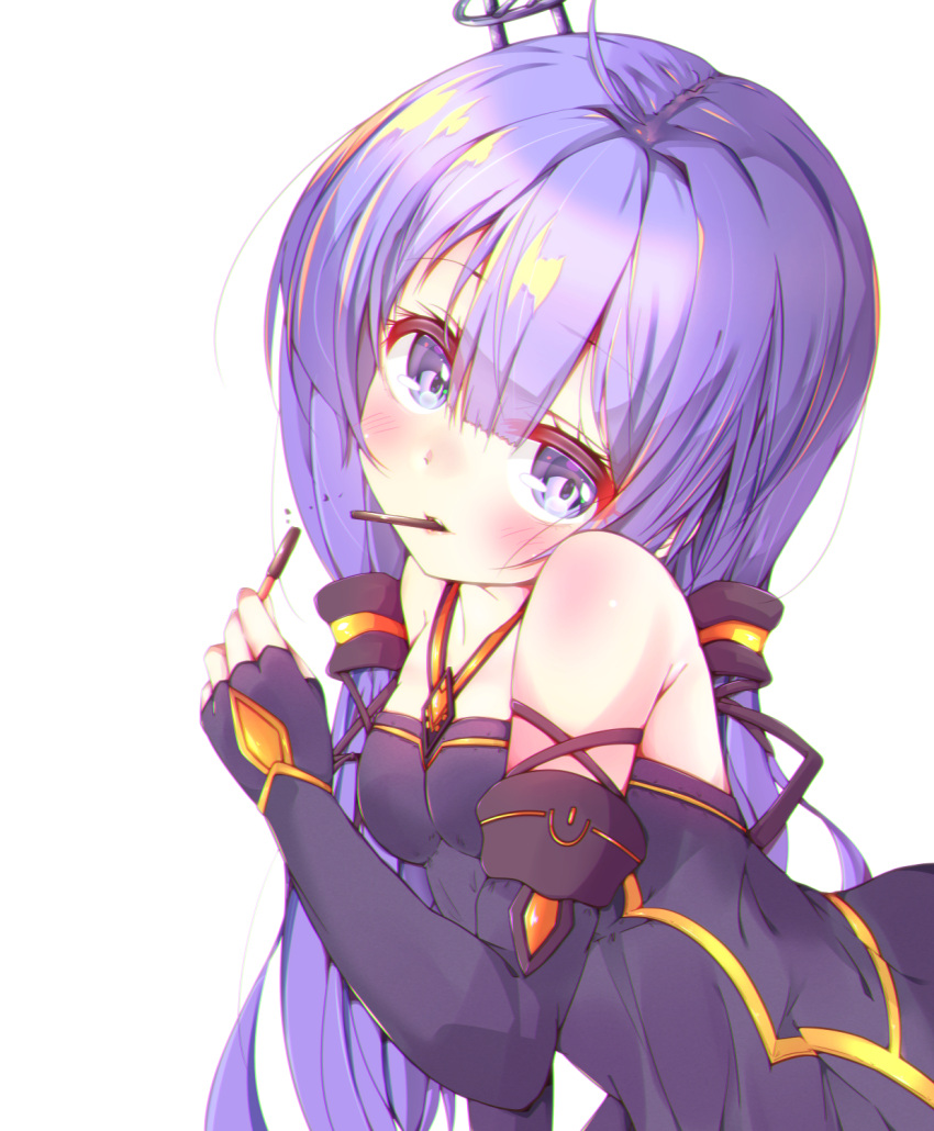 1girl, ahoge, azur_lane, bangs, bare_shoulders, black_dress, black_gloves, blush
