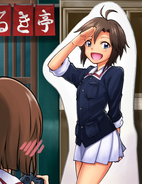 1girl, ahoge, aki_(makinoakira), arm_behind_back, bangs, black_eyes, black_hair, blue_jacket