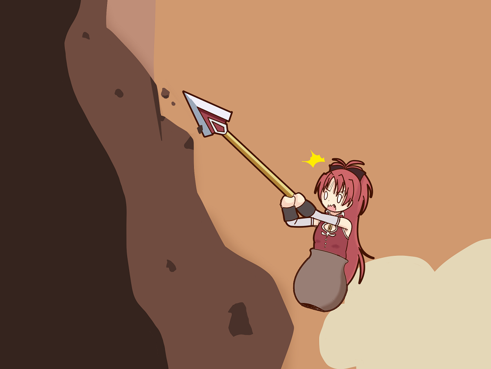 1girl, black_ribbon, climbing, falling, fang, getting_over_it, hair_ribbon, in_container