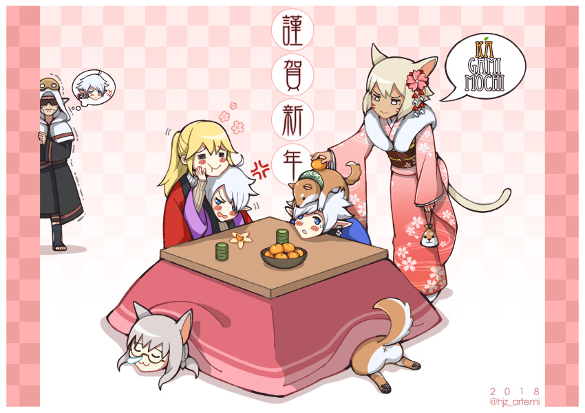 2018, 2boys, 4girls, absurdres, alisaie_leveilleur, alphinaud_leveilleur, animal, animal_ears