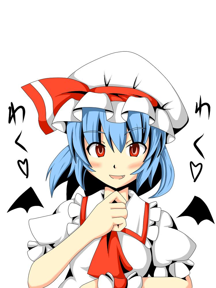 akazu_bon, blue_hair, hat, kemomiti, red_eyes, remilia_scarlet, touhou, wings