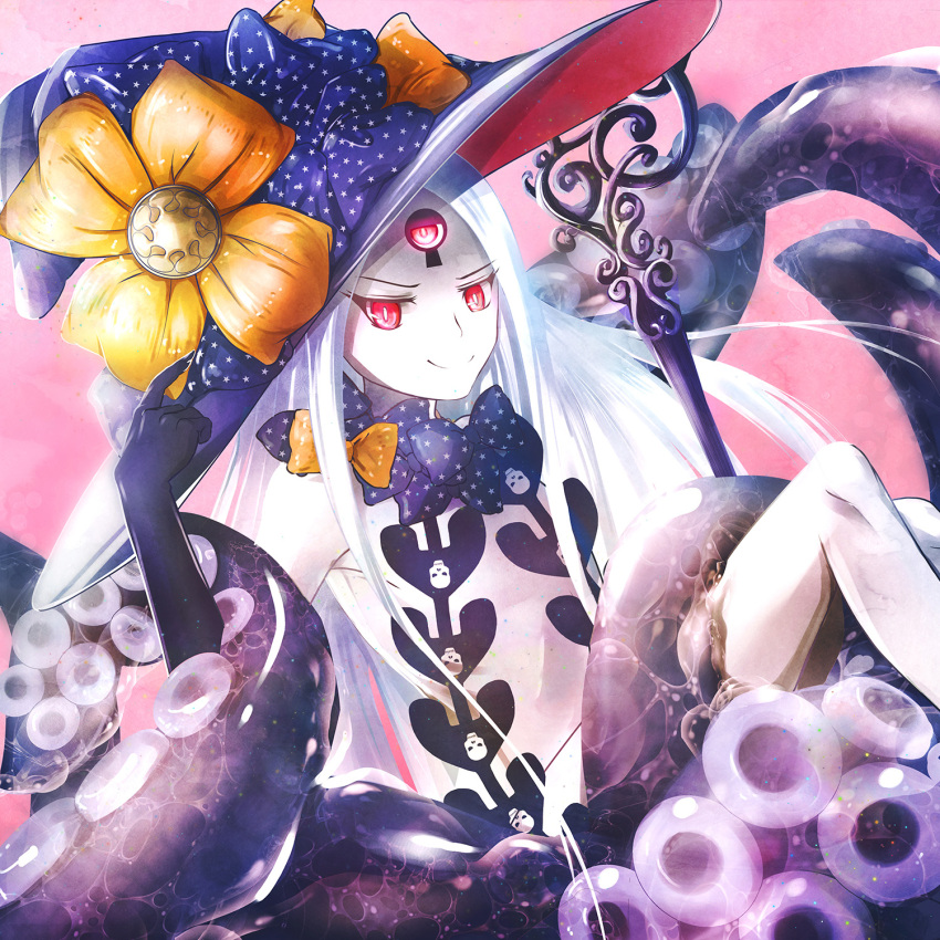 1girl, abigail_williams_(fate/grand_order), bangs, black_bow, black_hat, bow, closed_mouth, commentary_request