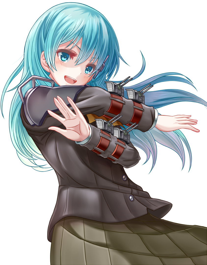 1girl, aa_gun, aqua_eyes, aqua_hair, ascot, blazer, blush, breasts