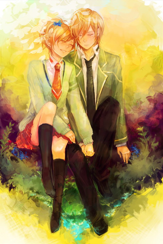 ashihara_chihiro, closed_eyes, couple, flower, hand_holding, harukanaru_toki_no_naka_de_4, holding_hands, nature