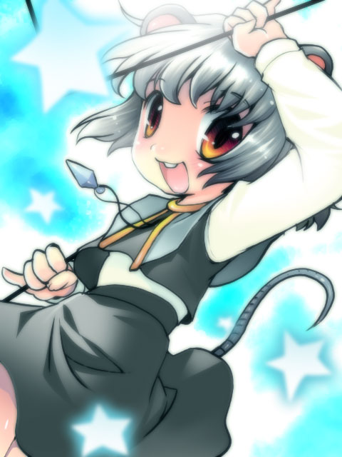 grey_hair, misokachu, nazrin, silhouette_sakura, tail, touhou