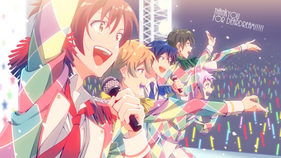 5boys, amamiya_kanade, arm_up, blonde_hair, blue_hair, brown_hair, dorifesu!, epaulettes