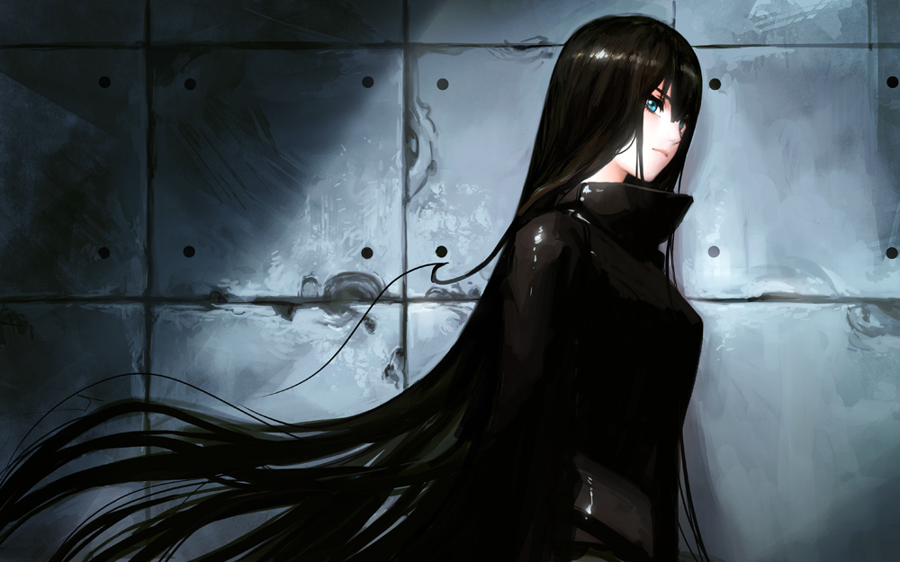 asuka111, black_hair, blue_eyes, bodysuit, long_hair, original, pale_skin, patipat_asavasena, solo, very_long_hair