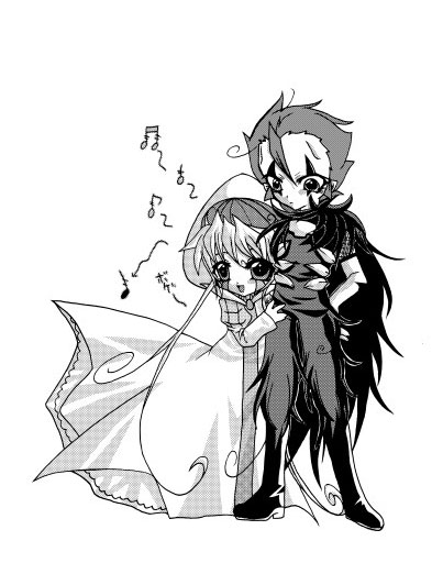 2boys, brago, fur, hat, konjiki_no_gash!!, long_hair, notes, robe